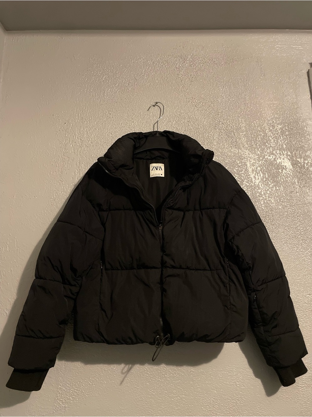 Zara Black Quilted oversized Puffer Jacket with High Collar
